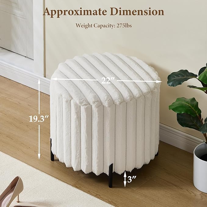 Furniliving Modern Round Ottoman, Large Size Bedroom Ottoman Footstool Round - Image 2