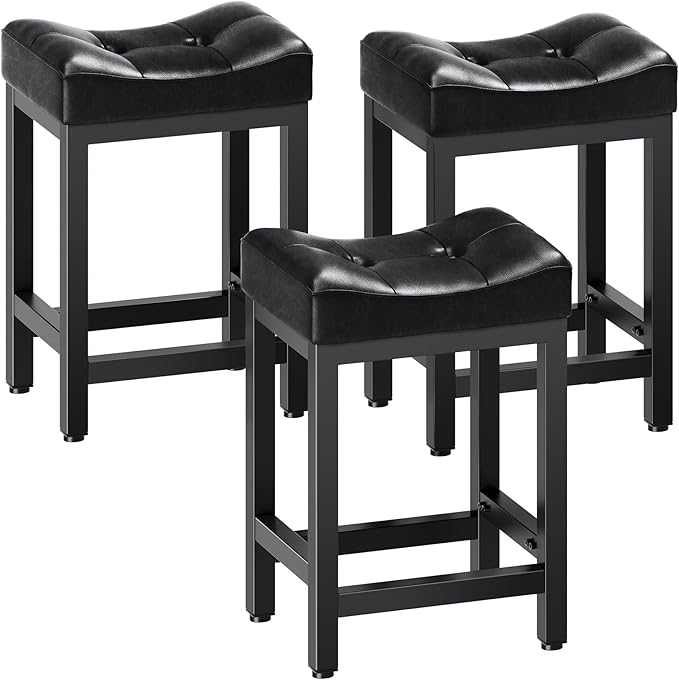 Dripex Backless Saddle Bar Stools Set of 3, Modern Faux Leather 24'' Counter by Dripex