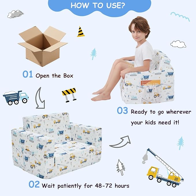 Viviland Kids Chairs for Toddler, 2-in-1 Soft Toddler Couch Fold Out, - Image 6