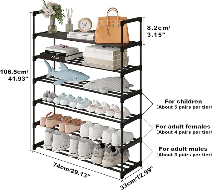 Calmootey 6-Tier Shoe Rack, Tall Large Capacity 30 Pairs Shoes Storage Organizer - Image 3