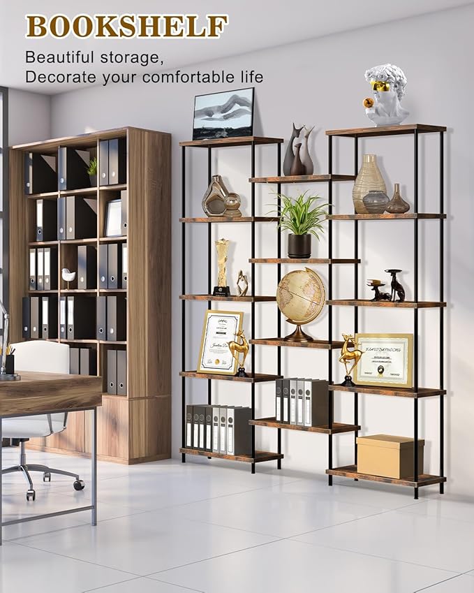MOOACE 5 Tier Bookshelf, Industrial Style Bookcases - Image 6