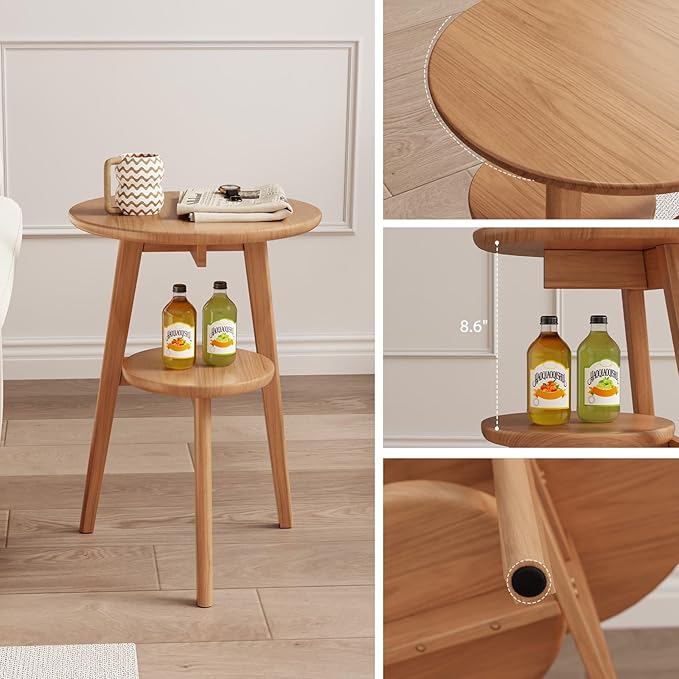 Small End Table Round End Table, Solid Wood Round Side Table - Image 4