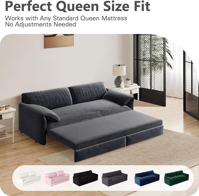 66" Queen Size Pull Out Couch Bed Convertible Sleeper Loveseat Sofa Velvet - Image 6