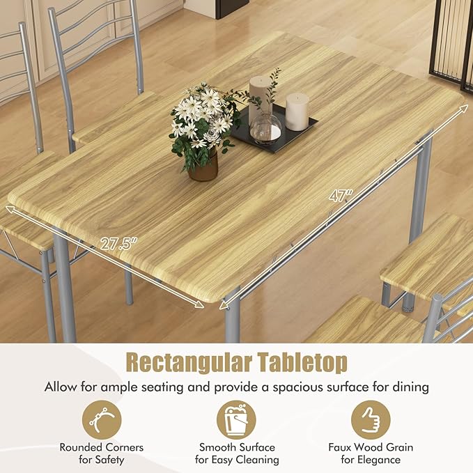 5 Piece Dining Table Set for 4 Chairs Modern Wood Metal Kitchen Breakfast - Image 4