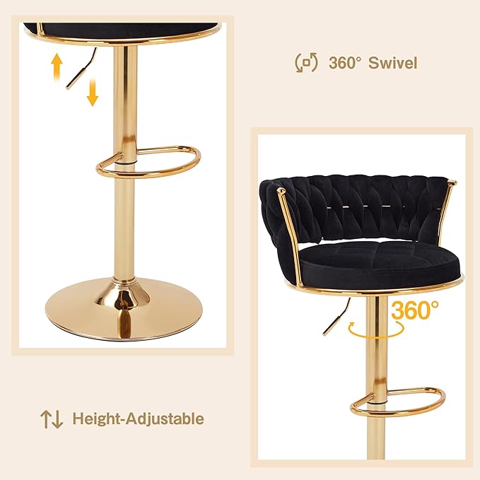 VECELO Bar Stools Set of 2, Adjustable Barstools Counter Height Stools - Image 5
