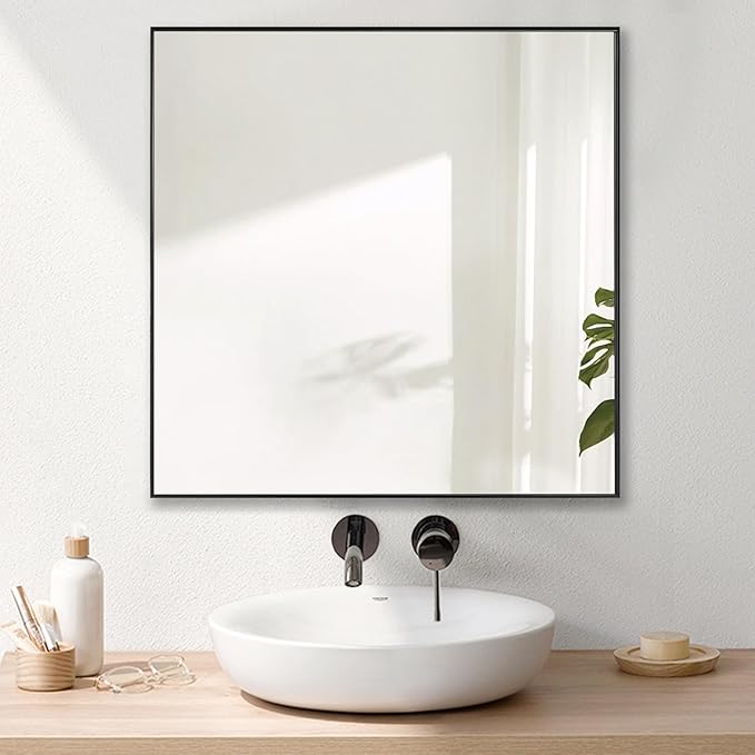 24x24 Inch Black Bathroom Mirror, Copper-Free Mirror, Aluminum Alloy Frame by LEDLUX