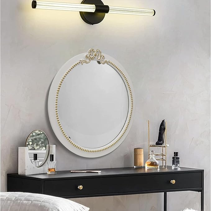Vintage Round Wall Mirror 23.6inch Farmhouse Wooden Vanity Mirror - Image 7