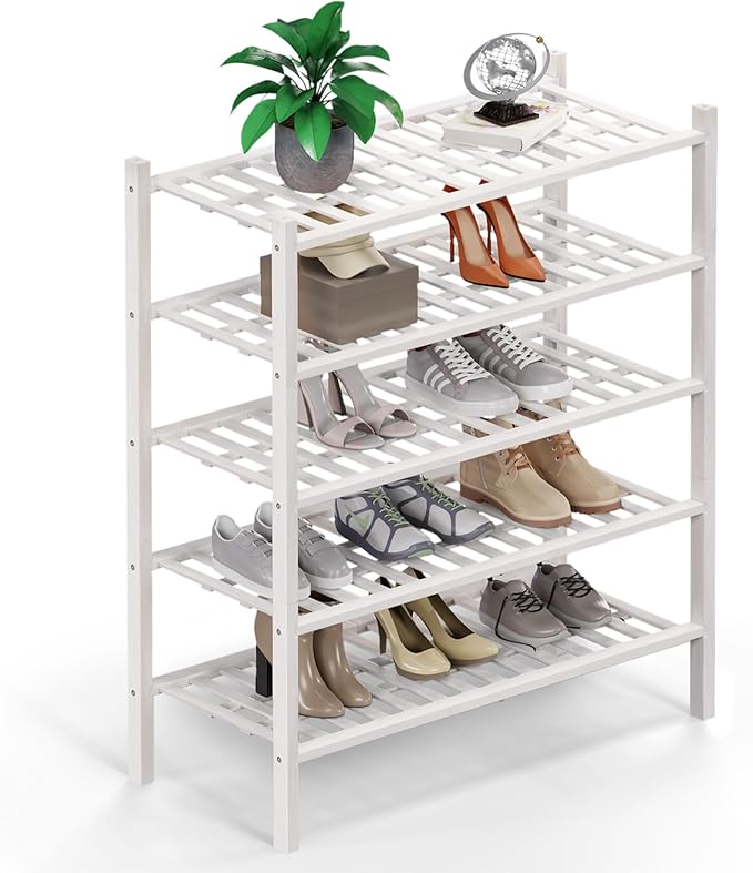 Haddockway 5 Tier Bamboo Shoe Rack Storage Organizer, Small Space 27"x11"x32" by Haddockway