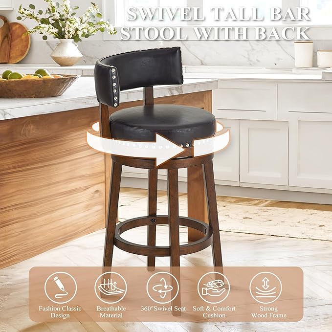 COLAMY Swivel Bar Stools Set of 2, 30 Inch Swivel Bar Height Bar Stools - Image 6