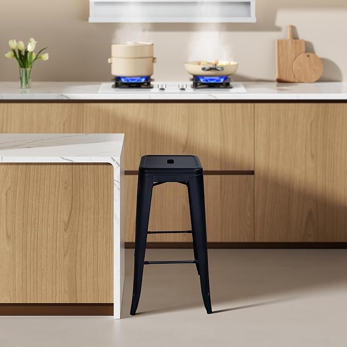 30 Inches Metal Bar Stools, High Backless Stools, Indoor Outdoor Stackable - Image 2
