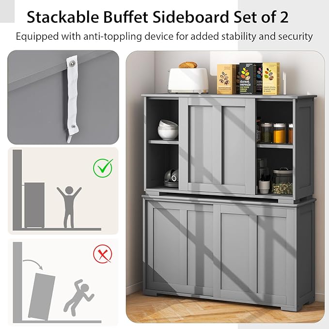 Costzon Sideboard Buffet Cabinet of 2, Wooden Kitchen Storage Cabinet - Image 6