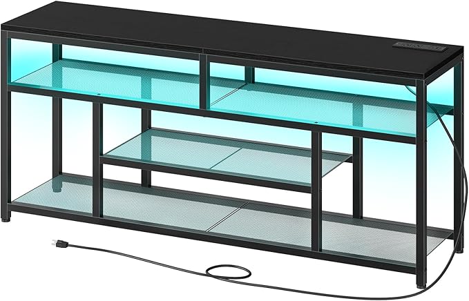 HOOBRO LED TV Stand with Charging Station, 4-Tier Entertainment Gaming Center - Image 9