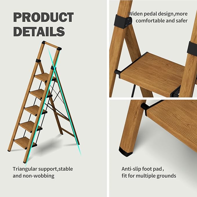 5 Step Step Ladder, Lightweight Folding Step Stool - Image 5