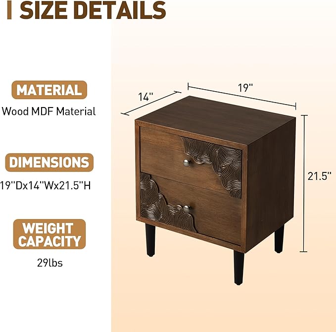 COSIEST Modern Nightstand with 2 Storage Drawers, Mid Century End Table - Image 3