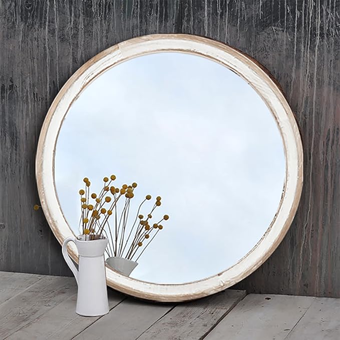 24 Inches Wooden Round Wall Mirror - Image 5