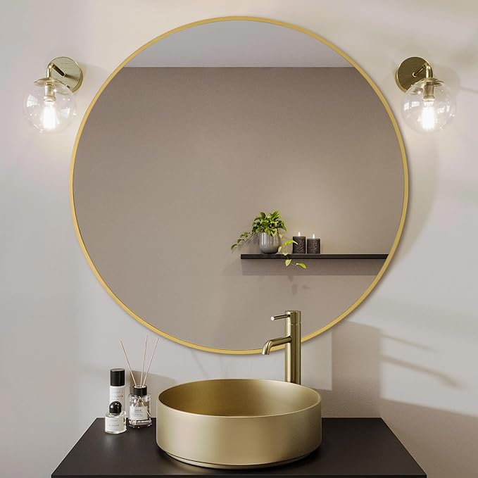 Gold Round Mirror, Bathroom 30 Inch Vanity Wall Mirror, Modern Circle Mirror - Image 3