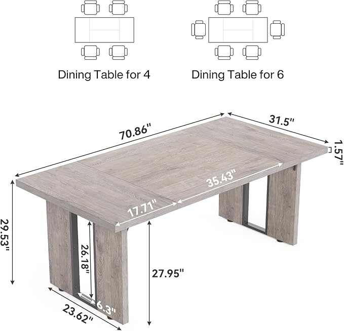LITTLE TREE 71-Inch Dining Table, Rectangular Wooden Kitchen Table - Image 7