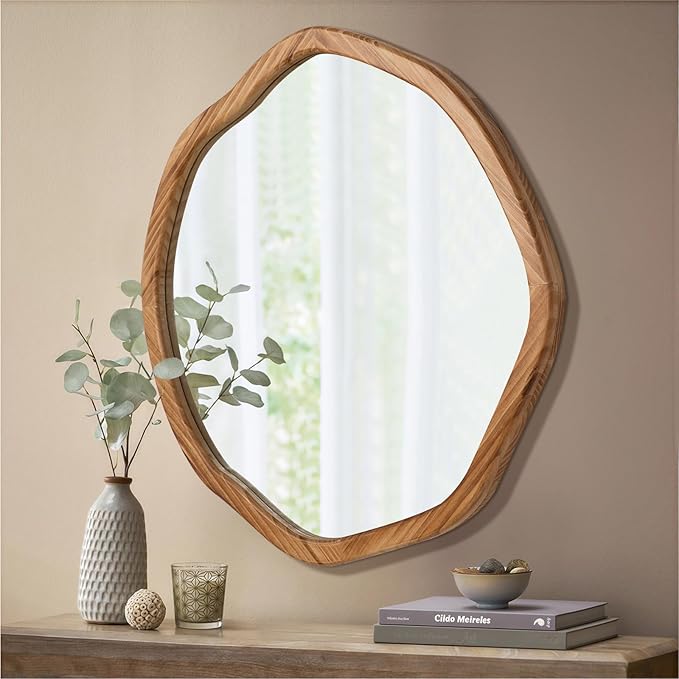 ULIKE Round Wood Mirror, 30 Inch Asymmetrical Circle Vanity Mirror - Image 5