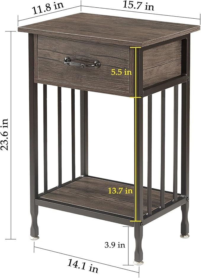 VECELO Nightstands, Industrial Side Table/End Tables - Image 3