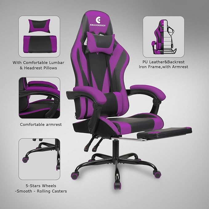 Gaming Chair with Linkage Armrest & Footrest, High Back Video Gaming Chair - Image 6