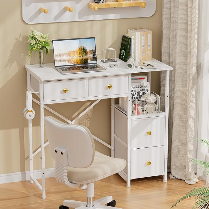 Small Computer Desk with 4 Fabric Drawers, Simple Writing Desk - Image 6