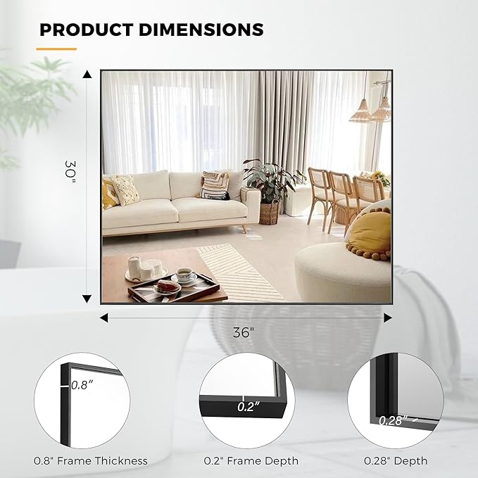 30x36 Inch Black Bathroom Mirror - Image 9