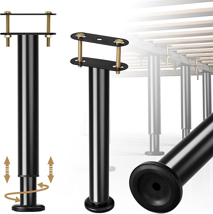 Metal Bed Frame Support Legs, 9.8-16.5 Inch Adjustable Height Bed Support Legs by Laowu