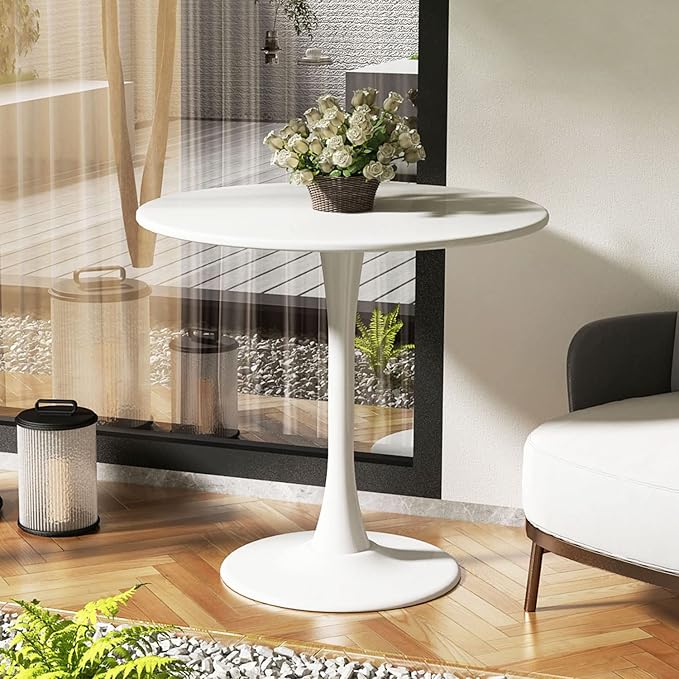 White Round Table Modern Tulip Dining Table White Round Kitchen Table Mid - Image 4