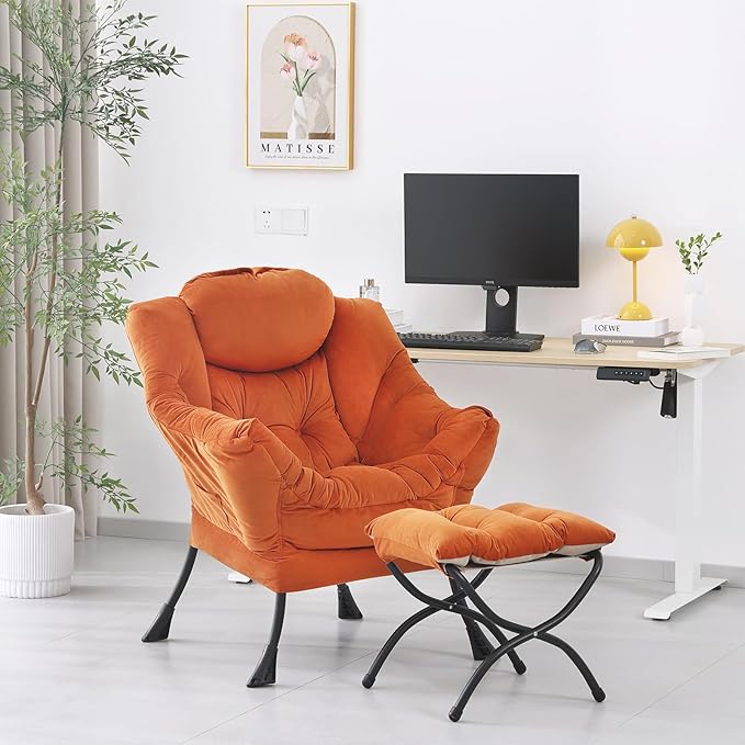 Lazy Chair with Ottoman, Modern Accent Chair Contemporary Lounge Leisure Sofa - Image 2
