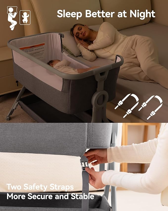 Larex 3 in 1 Baby Bassinet Bedside Sleeper, Breathable Mesh Safe Bedside - Image 2