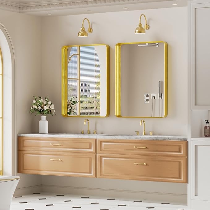 Koonmi Gold Bathroom Mirror for Wall, 22x30 Inch Matte Metal Deep Framed - Image 9