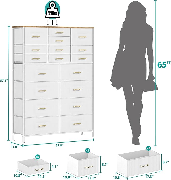 Modern Chest of Drawers for Bedroom，Tall White Fabric Dresser - Image 3