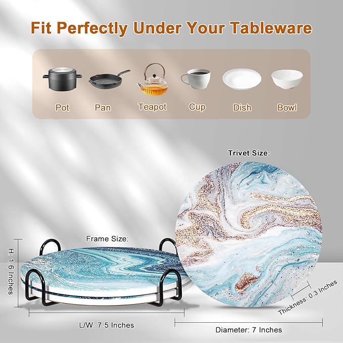 3-Pcs 7'' Ceramic Marble Style Trivet - Image 2