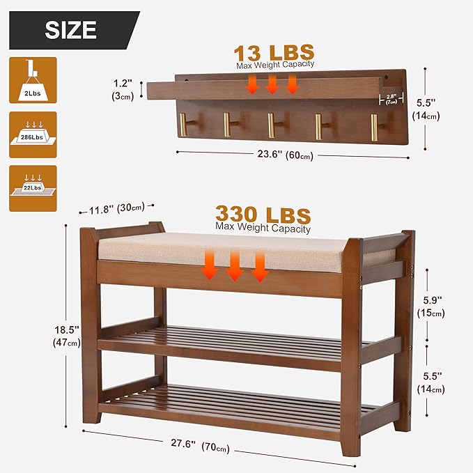 Shoe Rack for Front Door Entrance, 28” Entryway Bench - Image 3