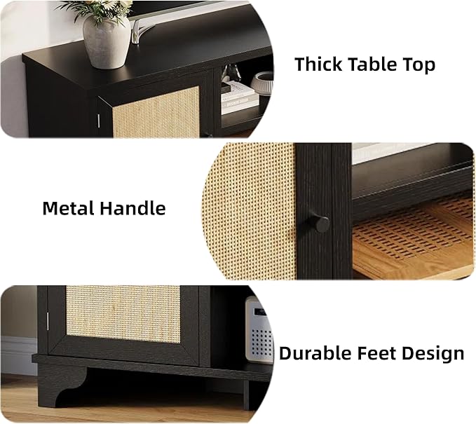 GarveeHome Rattan TV Stand for Living Room, Boho Entertainment Center for 55 - Image 7