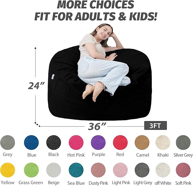 3FT Bean Bag Chair with Ultra Soft Velvet Cover Bean Bag Sofa with Memory Foam - Image 2