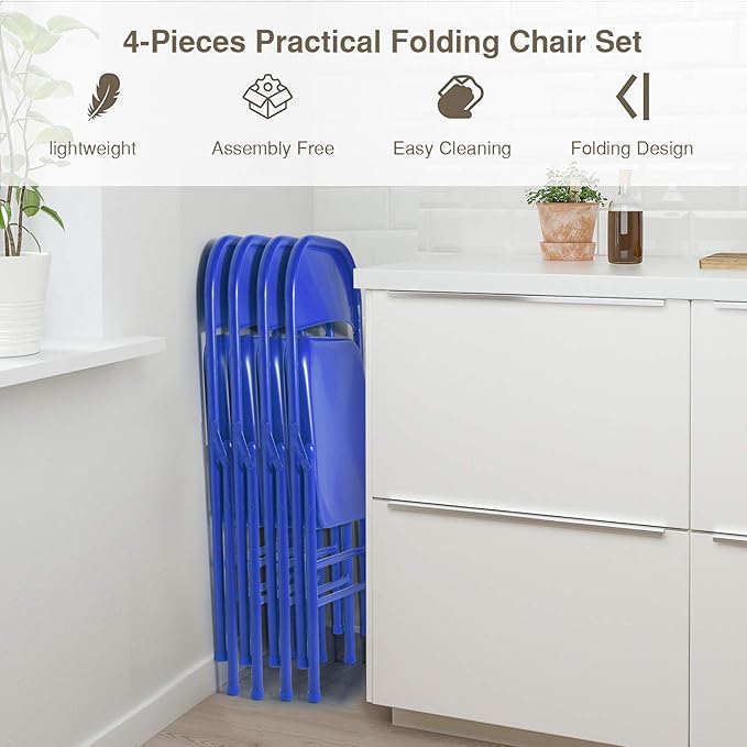 VECELO Metal Folding Chairs 4 Pack, Double Hinged Steel Frame Easy - Image 6