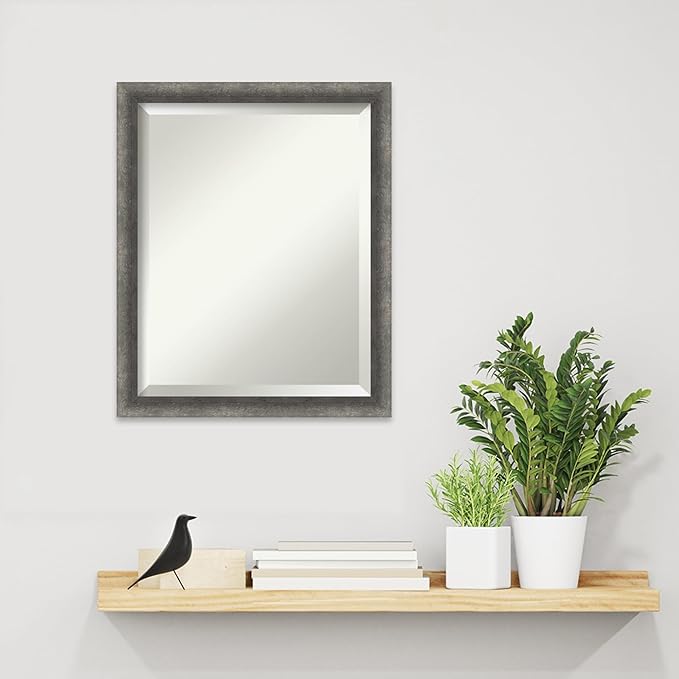 Amanti Art Grey Wall Mirror 22x18 Burnished Concrete Narrow Rectangle Bathroom - Image 5