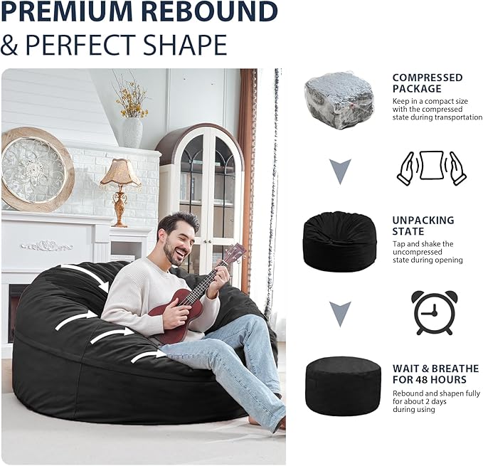 5FT Bean Bag Chair, Large Bean Bag Chairs - Image 6