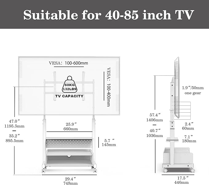 FITUEYES Rolling TV Floor Stand - Image 6
