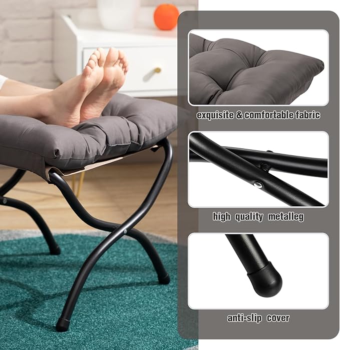 HollyHOME 15" Folding Footrest Stool, Upholstered Small Foldable Ottoman - Image 6