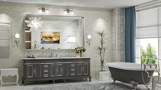 TokeShimi 55 x 36 Inch Brushed Silver Mirror Wall Mirror - Image 2