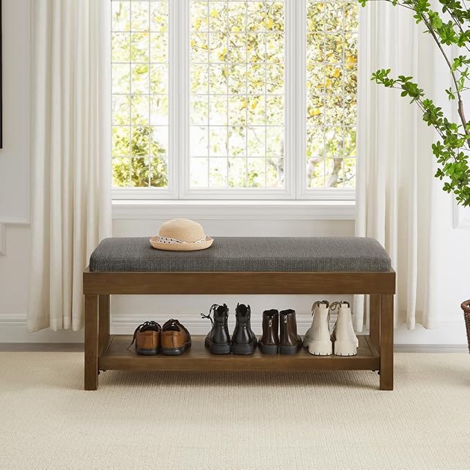 24KF Large Rectangular Storage Bench, Upholstered Seat Cushion, Ottoman Coffee - Image 3