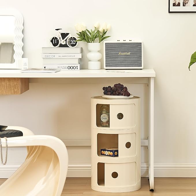 Round Nightstand with 3 Drawers, Modern Style Side Table - Image 2