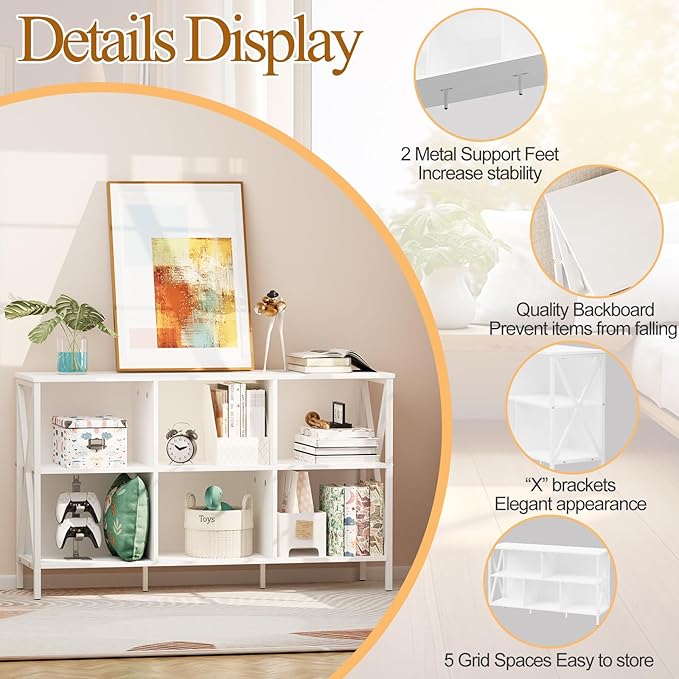 Horizontal Bookshelf Bookcase, 6 Cube Storage Organizer - Image 4