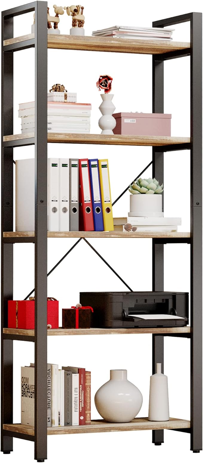 IRONCK Bookshelf 5-Tier Ladder Shelf 110 lbs Shelf Vintage Industrial Style by IRONCK