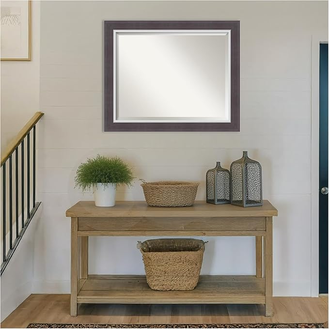 Amanti Art Brown Wall Mirror 28x34 Ellie Brown Silver Rectangle Bathroom Mirror - Image 5