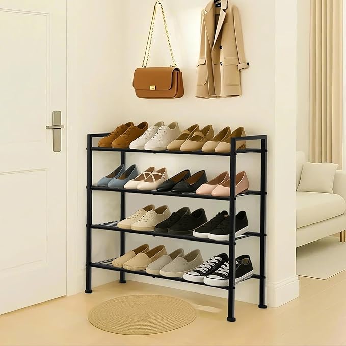 Simple 4 Tier Shoe Rack, Metal Stackable Shoe Storage Organizer - Image 7