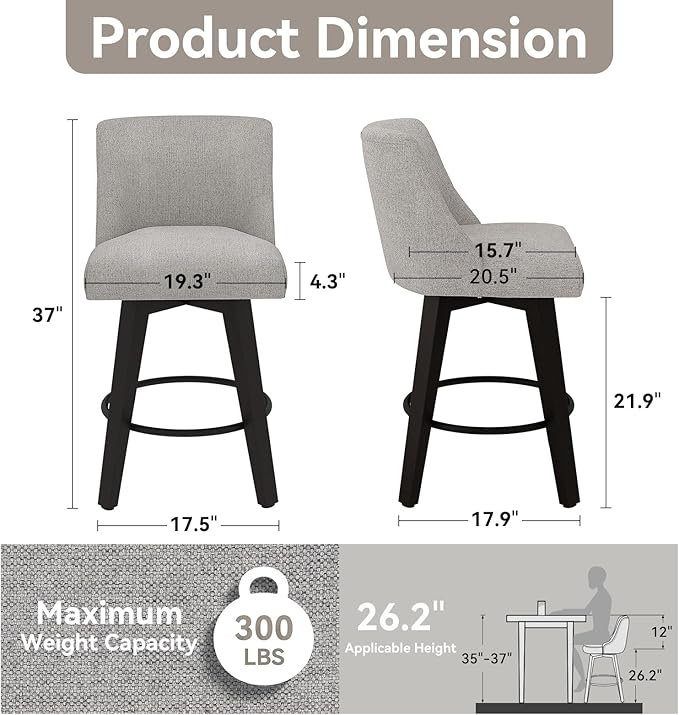 26.8 Inch Counter Height Bar Stools - Image 2
