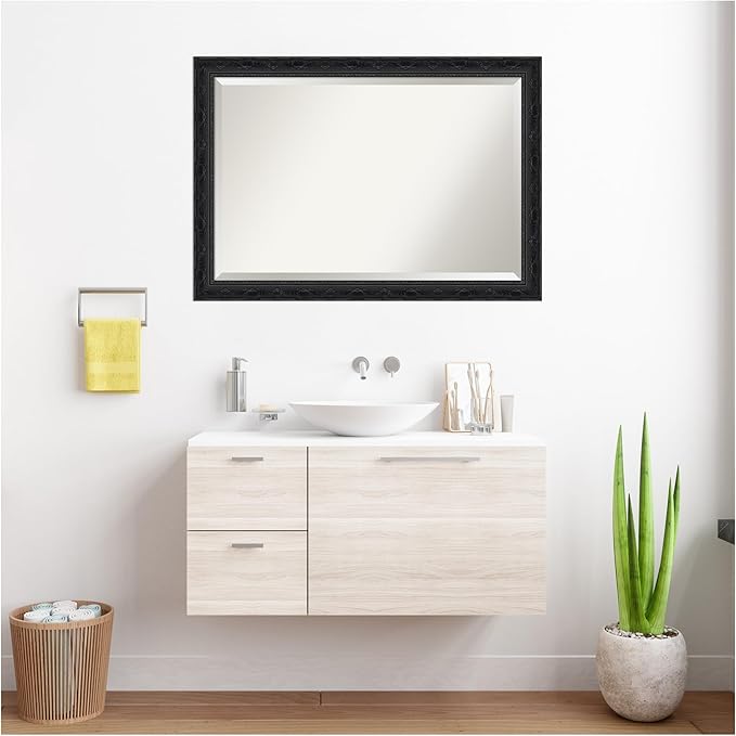 Amanti Art Bathroom Mirror for Over Sink, 29x41 Filigree Gloss Black Rectangle - Image 7